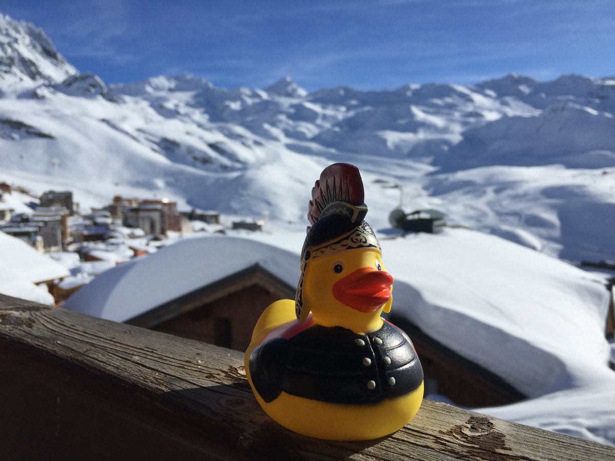 stalbansmuseums's tweet photo. One of our museum teachers is taking a well earned break from our schools programme for half term and guess who stowed away?! Here is #VerDuck on tour in Val Thorens in the French Alps! For more info about our offer for schools head here: https://t.co/p9p6ssLiJN #teachers https://t.co/2GGFZ24Nhh