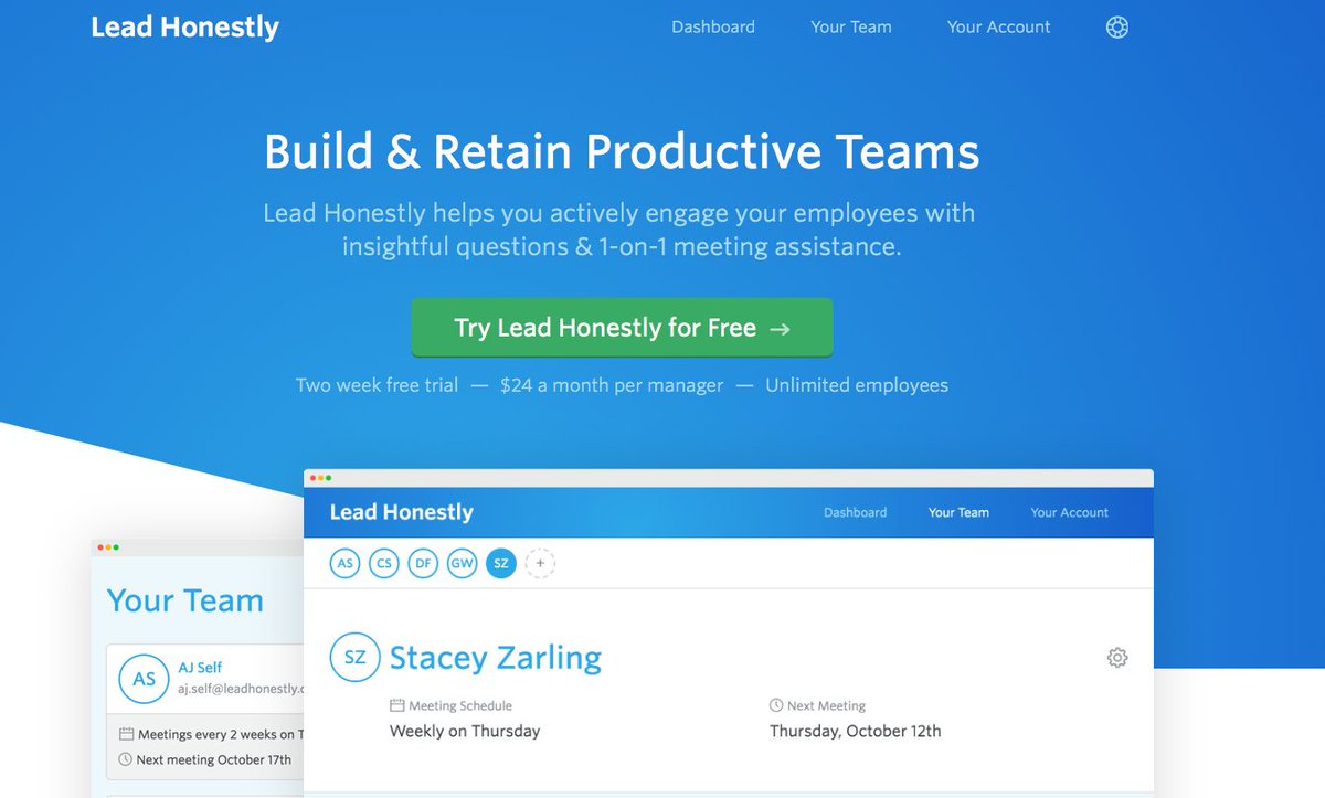 An interesting way of boosting #motivation and personal #communication within your #team.

Schedule one-on-one meetings with your employees and use the questions suggested by the app during the conversation with <a href="/leadhonestlyco/">Lead Honestly</a>

#SaaS #grow #startup #business