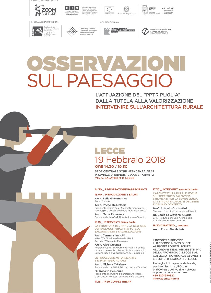 ZoomCultura's tweet image. Vi aspettiamo il 19 febbraio a Lecce per l'incontro Osservazioni sul paesaggio - riconoscimento crediti formativi per architetti e geometri
#pingiovani #architetturarurale