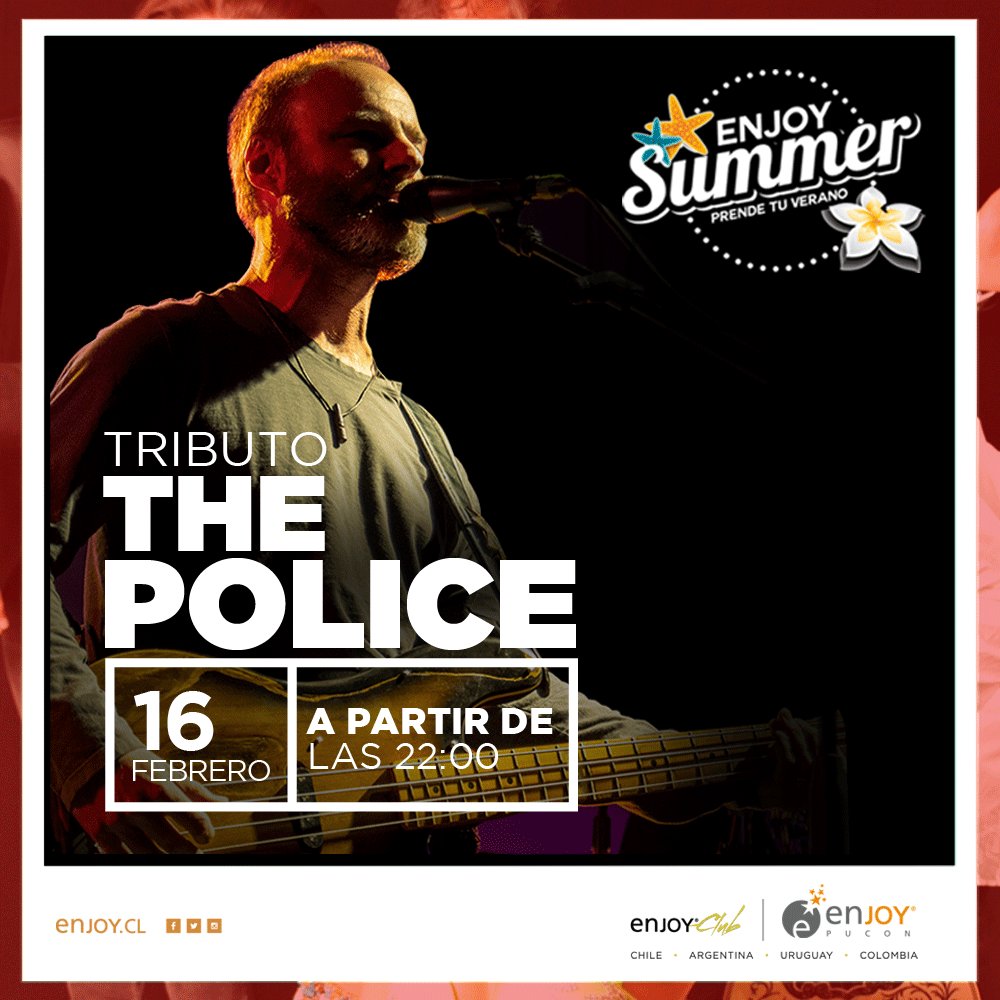 No te pierdas este viernes el excelente tributo a The Police "De Cops" en #EnjoyPucón! te esperamos!