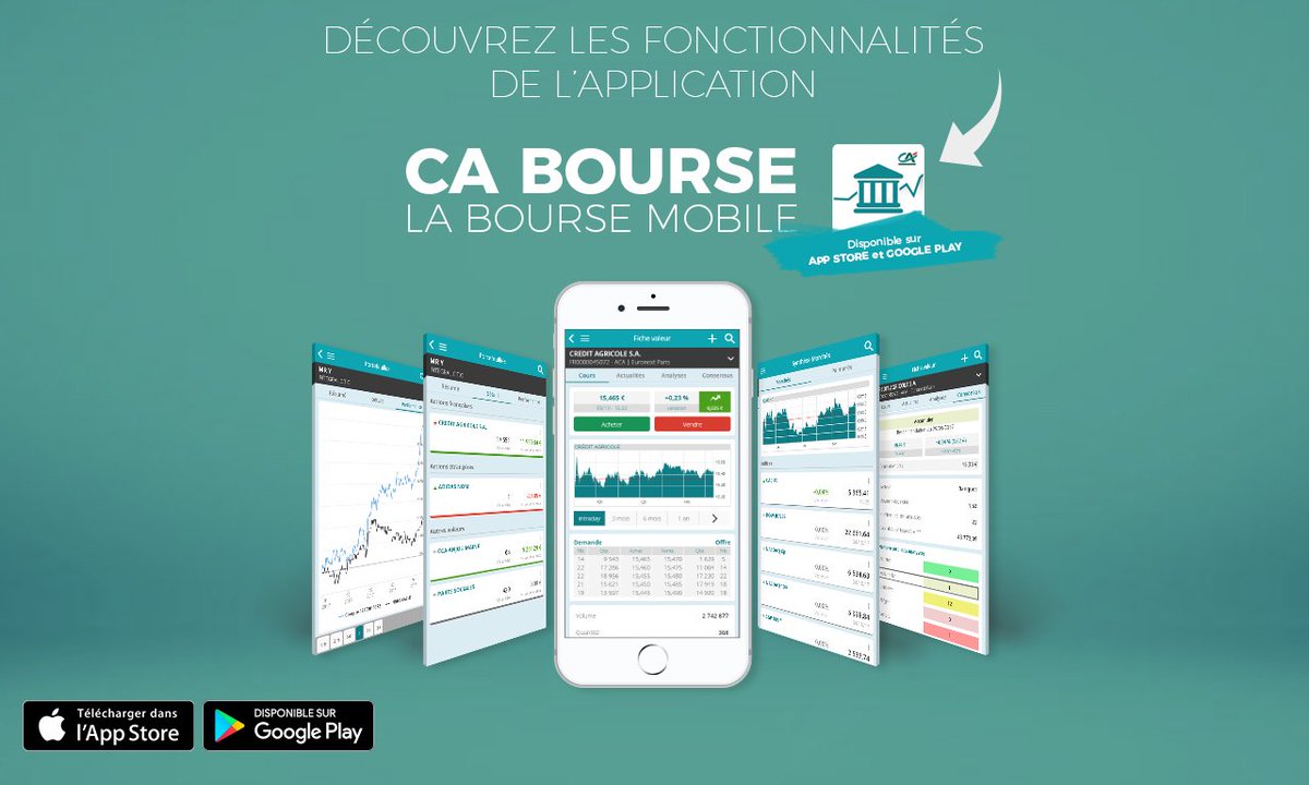CreditAgricole's tweet photo. Le @CréditAgricole lance l’application #CABourse, la bourse mobile 100% digital pour vos investissements boursiers. A télécharger ici : https://t.co/ehb7bdTAId https://t.co/SnmY8mZgA2