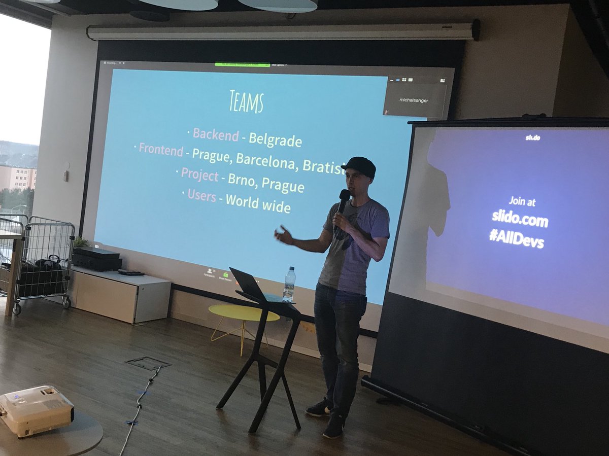 codekiwicom's tweet image. Another #AllDevs meetup at @kiwicom247! This time, Michal Sänger, full-stack Javascript Tech Lead from our Prague office is presenting Kiwi.com #remote teams and the technologies they are using.