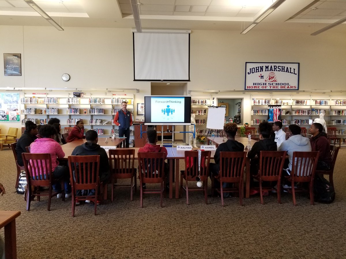 AspasiaAngelou's tweet photo. Thunder GM Sam Presti leads #ForwardThinking w/John Marshall student-leaders! #JMBEARS #JMFutureBuilders #ProudPOY @jmbearsokc @OKCPS @okcthunder @WmStubbs https://t.co/RDe46eWjk7