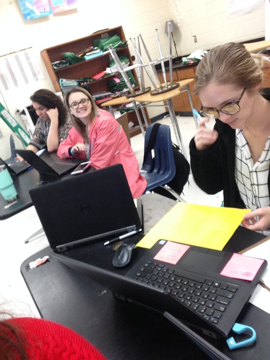 waddellsworld's tweet photo. When the cat 🐱is away, the mice 🐭will play... not this group! #7thgrade teachers 👩🏻🏫👩🏻🏫 were busy continuing our #datadig ⚒️🔩⚙️this morning to look at our students' test scores and examining subgroups, all with a smile! 😃@BryanCountyMS https://t.co/WB7wVLebwW