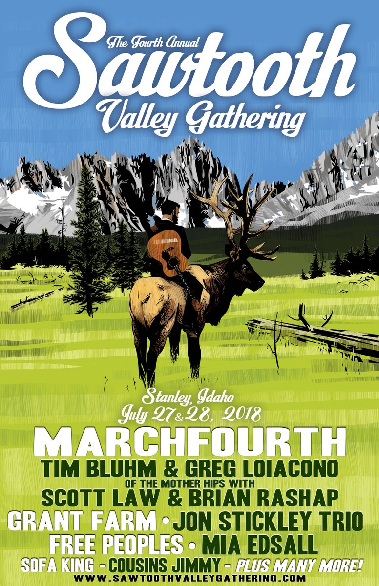 GrantFarm's tweet photo. Excited to be a part of the 4th Annual Sawtooth Valley Gathering in #StanelyIdaho July 27-28 along with @M4MB @timbluhm @jonstickleytrio @ScottLawGuitar +++ #svg4 #AintThatAmerica #KissTheGround #Farmily #GF2018 https://t.co/xwirMtOKRg