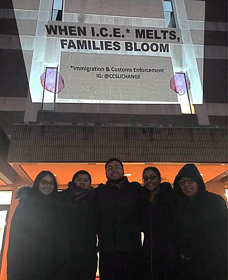 CCSUChange's tweet photo. Yesterday evening, the CHANGE e-board projected this message on Elihu Burritt Library: When I.C.E. Melts, Families Bloom ✊🏽💕 https://t.co/JRwkJ2x5eT