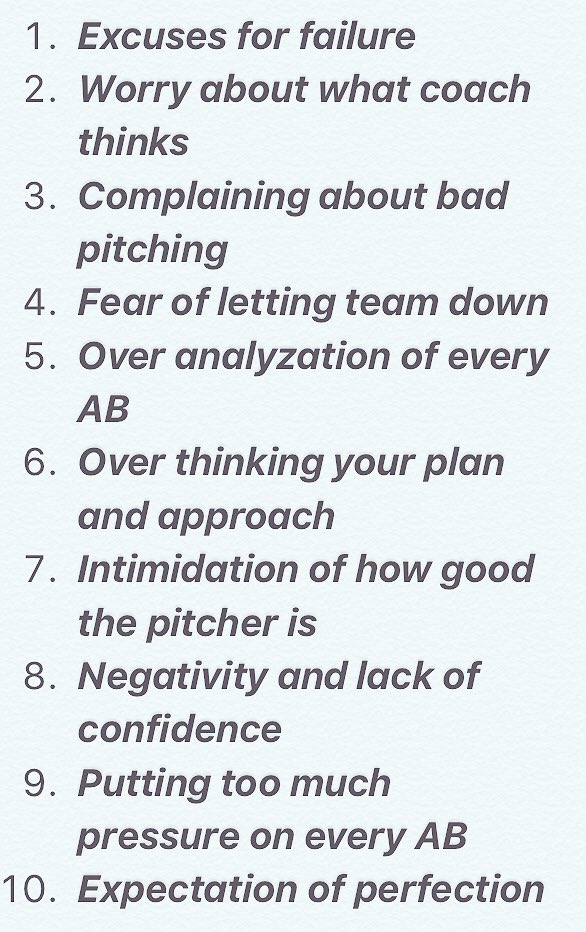 TroyPSilva's tweet photo. Top 10 things hitters must never allow into their mindset:
#BaseballTruth https://t.co/SoRFX2LYFY