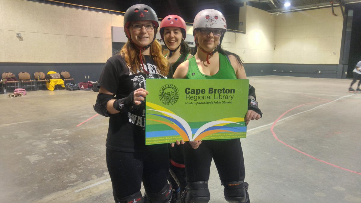 CBRLibrary's tweet photo. The Tar City Rollers CHALLENGE local sports and recreation teams to get a library card. It's easy, and free! Apply in-person, or online here: https://t.co/jG40P86VJ1 #tarcity #supportlibraries #supportlocal #CBRLibrary *Some teammates not pictured- they were busy in the library!* https://t.co/fCt1r5b7Aw