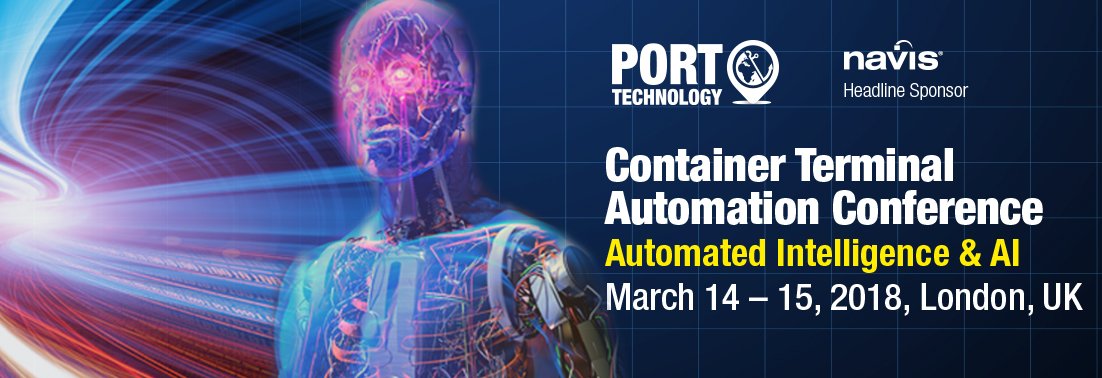 PortTechnology's tweet photo. Nervous a robot will be taking your job?
Just a month left to purchase your #ContainerTerminalAutomationConference tickets!
Find out more here about what incredible things are in store for the conference: https://t.co/9Ml8wN11qZ
#PTIEvent2018 #Maritime #AI #Automation #Tech https://t.co/0lGF8OTAHF