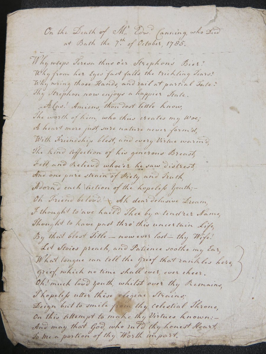 Yoojung1988's tweet photo. I found this beautiful handwritten elegy on the death of Mr. Edward Canning (died at Bath, on Oct. 7, 1785) written by his wife. If the name or any phrase rings a bell, please let me know! #Cushingfind #Cushinglibrary https://t.co/g4HUSU2Pz7