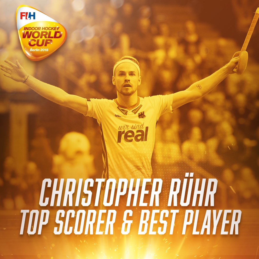 Shoutout 📢 to <a href="/jcruehr/">Christopher Rühr</a> 🇩🇪 was voted Best Player &amp; also Top Scorer at the #IHWC2018! ✨ Great performance ⭐<a href="/DHB_hockey/">DHB / hockey</a>