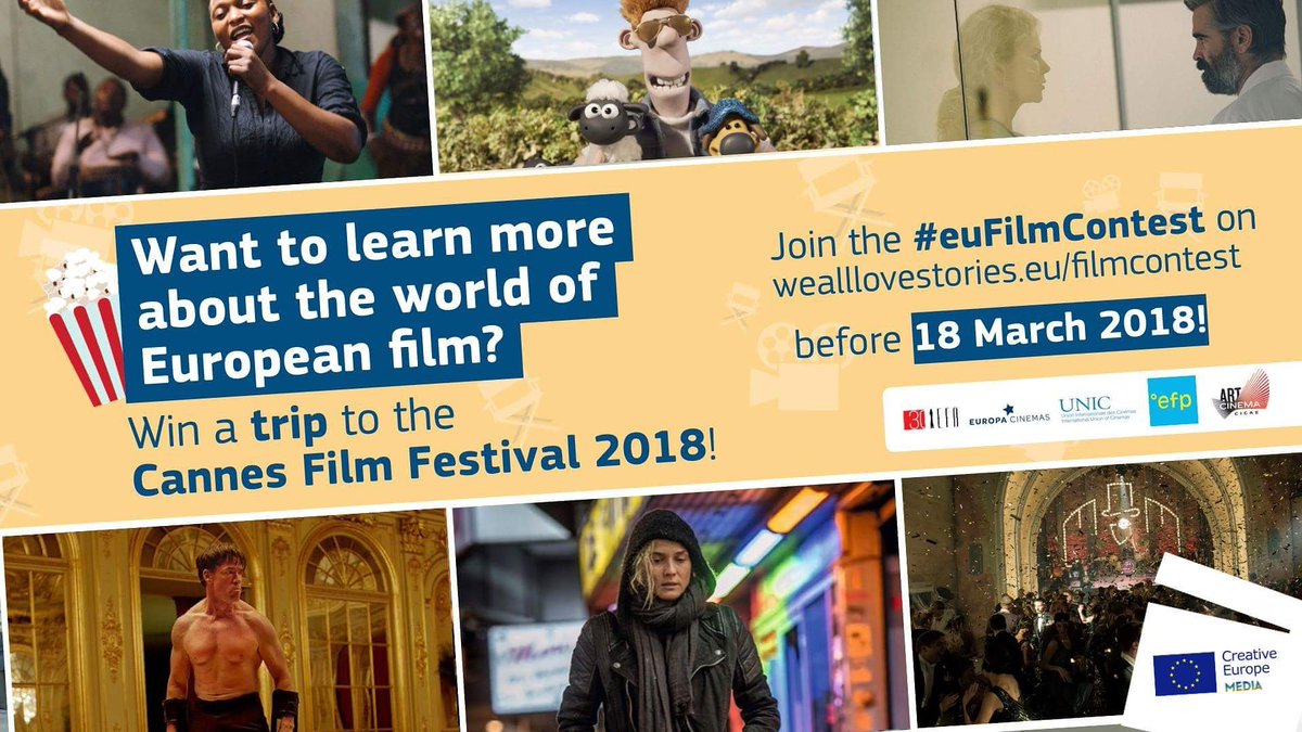Kochasz europejskie kino? Marzysz o wyjeździe na Międzynarodowy Festiwal Filmowy w Cannes? Spełnij swoje marzenia i poczuj atmosferę największego festiwalu filmowego w Europie na własnej skórze!
#euFilmContest :wealllovestories.eu/pl/filmcontest…

<a href="/europe_creative/">Creative Europe</a> #Cannes2018