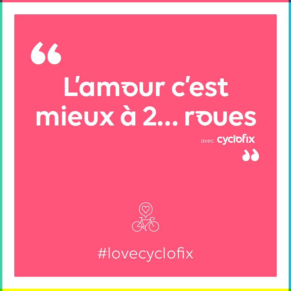 💓 Aujourd'hui on célèbre la passion qui nous lie à nos #vélos, c'est le moment de "crier" votre amour et de partager vos plus belles anecdotes avec le #lovecyclofix ! 💓
Des phrases au romantisme huilé et à l’humour pneumatique ! 
#velotaf #StValentin #Velotaff #velourbain #love