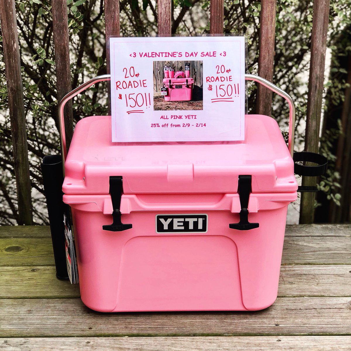 JCsOutdoors's tweet photo. Only TWO DAYS LEFT for the Valentine’s Day sale on pink Yeti products. Get the 20 Roadie for just $150!!! Stop in today or tomorrow from 6am-6pm to take advantage of this hot deal. #shoplocal #happyvday #buyyourhoneyaYeti https://t.co/OAhPPTUpbp