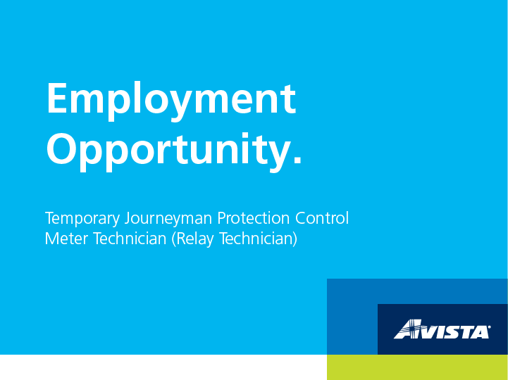 AvistaUtilities's tweet image. Seeking a Journeyman Protection Control Meter Technician. To apply and information: bit.ly/2HdiGHe #SpokaneJob