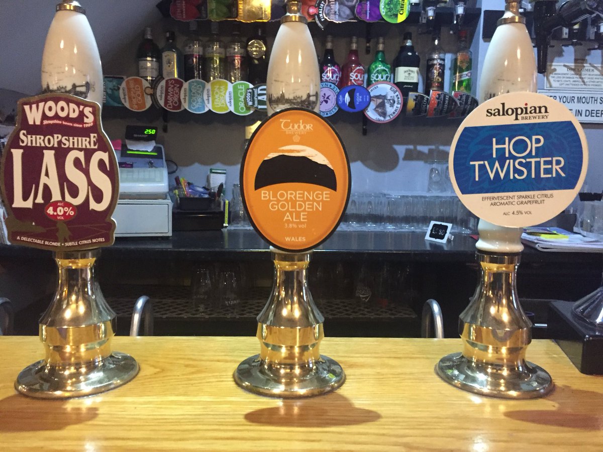 FezWelshpool's tweet photo. Three lovely ales being served at the Fez today. 2016 Champion Beer of Wales @Tudorbrewery Blorenge Golden, @WoodsBrewCrew Shropshire Lass, @SalopianBrewery Hoptwister! Join us for a pint! @camramontgomery https://t.co/0wzqIpwgVG