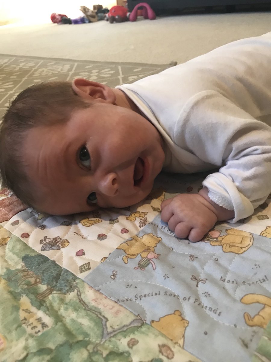 MrsDavidsonOTE's tweet photo. Henry is 7 weeks old today!!! He is such a sweet boy and still loves to snuggle!! He loves tummy time on the quilt @OTECougarsLMC made him! https://t.co/2ApxkViXlF