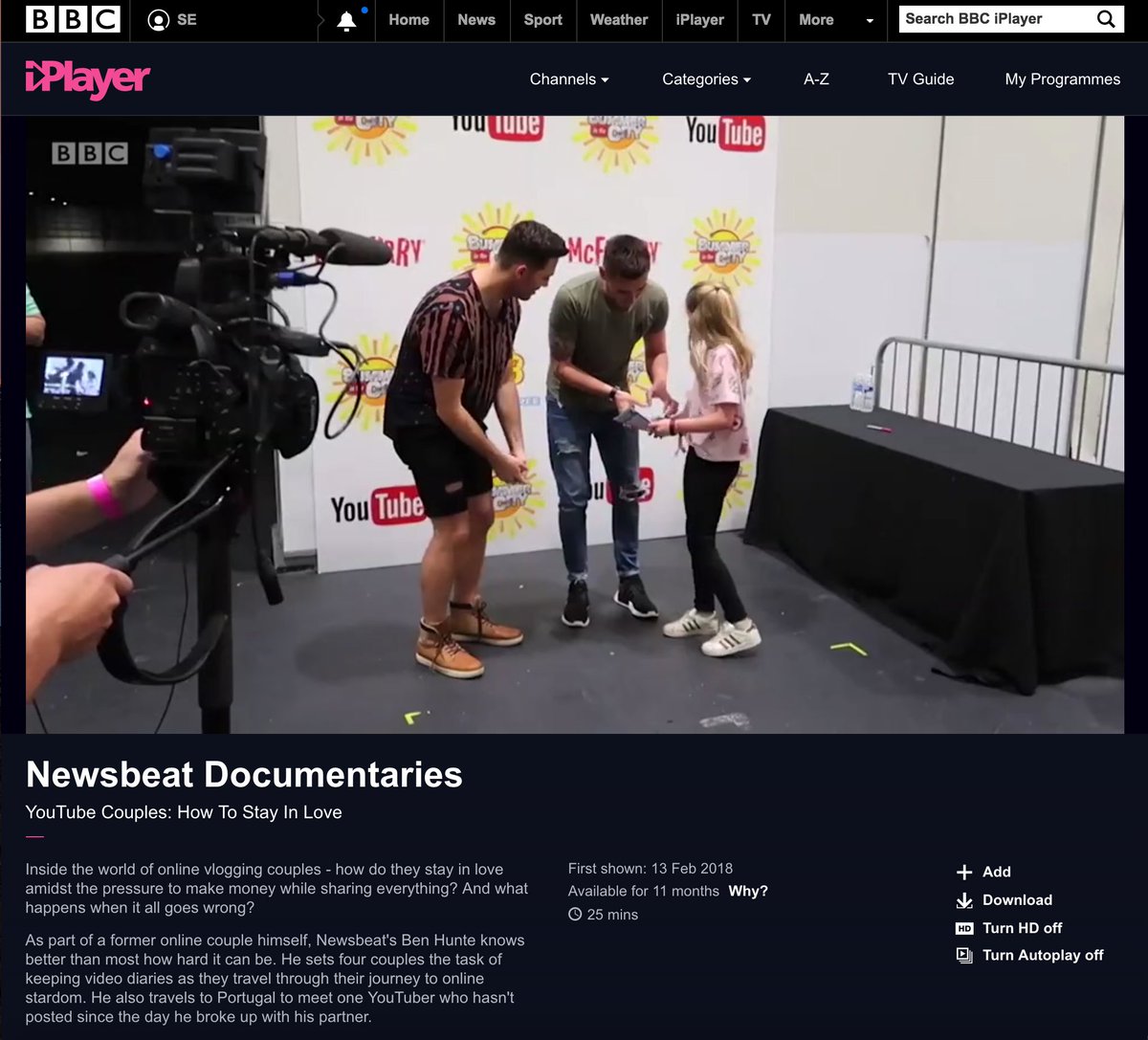 New BBC documentary about online vlogging couples, includes interviews/footage that I shot with fab influencers <a href="/trentowers/">T.O</a> <a href="/BoyShayler/">Luke Shayler</a> Available on iPlayer for UK viewers lnkd.in/g7n-H43
