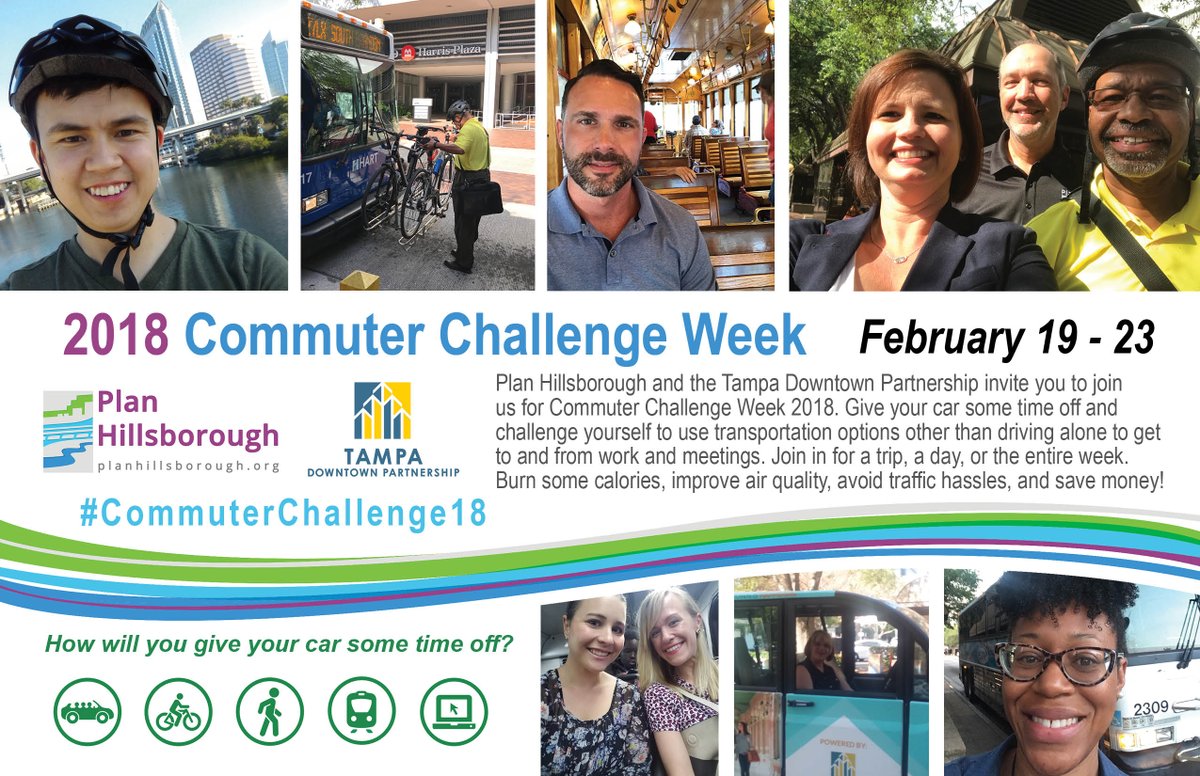 What mode are you going to try?
We're partnering with <a href="/Tampasdowntown/">Tampa’s Downtown</a> and gearing up for #CommuterChallenge18 FEB 19-23! Join the challenge and get to and from work any way you can without driving alone as many days as you can. Learn more:
planhillsborough.org/commuter-chall…