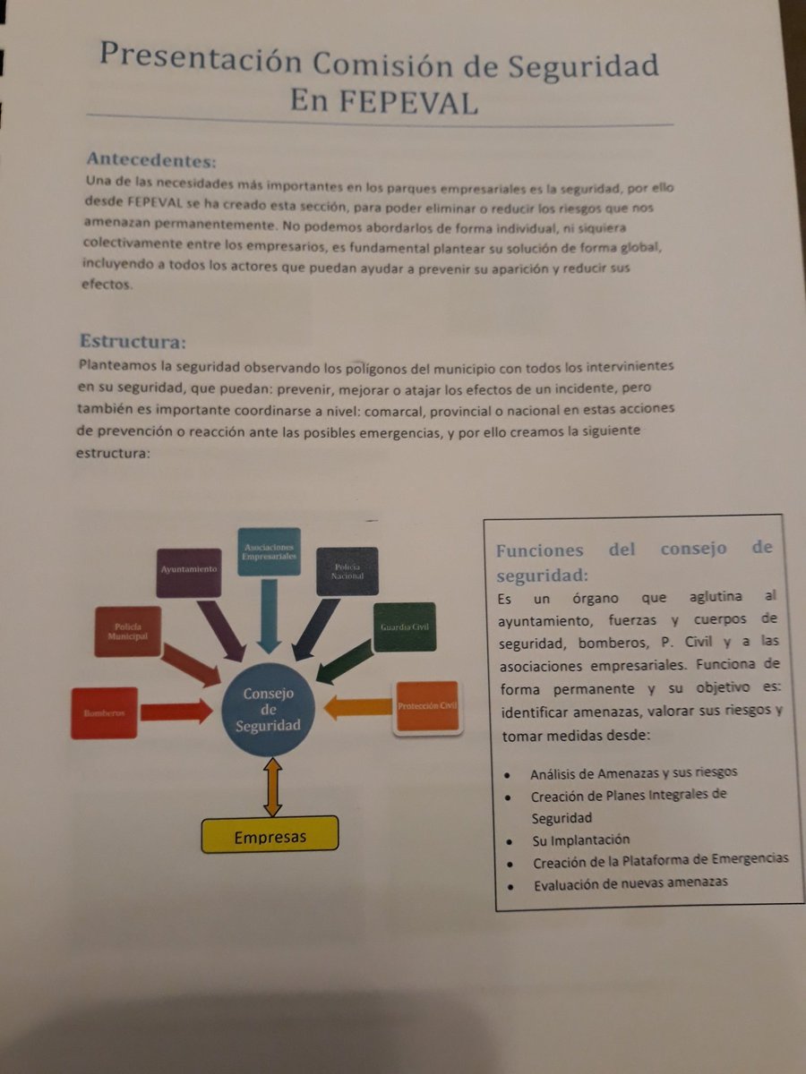 Reunión presentación Comisión de Seguridad @FEPEVAL @aemonPAE y @AytoMoncada mesa de trabajo redacción Planes de Seguridad polígonos industriales de #Moncada