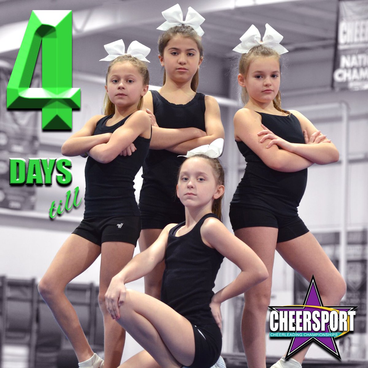 4 Days to Go and Finishing Touches left to do 🤙🏻 But First a bit of Sass from our <a href="/Jasp3rRays/">The Jasper Rays</a> Crew 💚 Don’t miss our Sassy Girl Group and all the Jasper Rays <a href="/CHEERSPORTCorp/">CHEERSPORT Corp</a> Nationals. Arena C4 (Sat. 2:12) (Sun. 1:56)