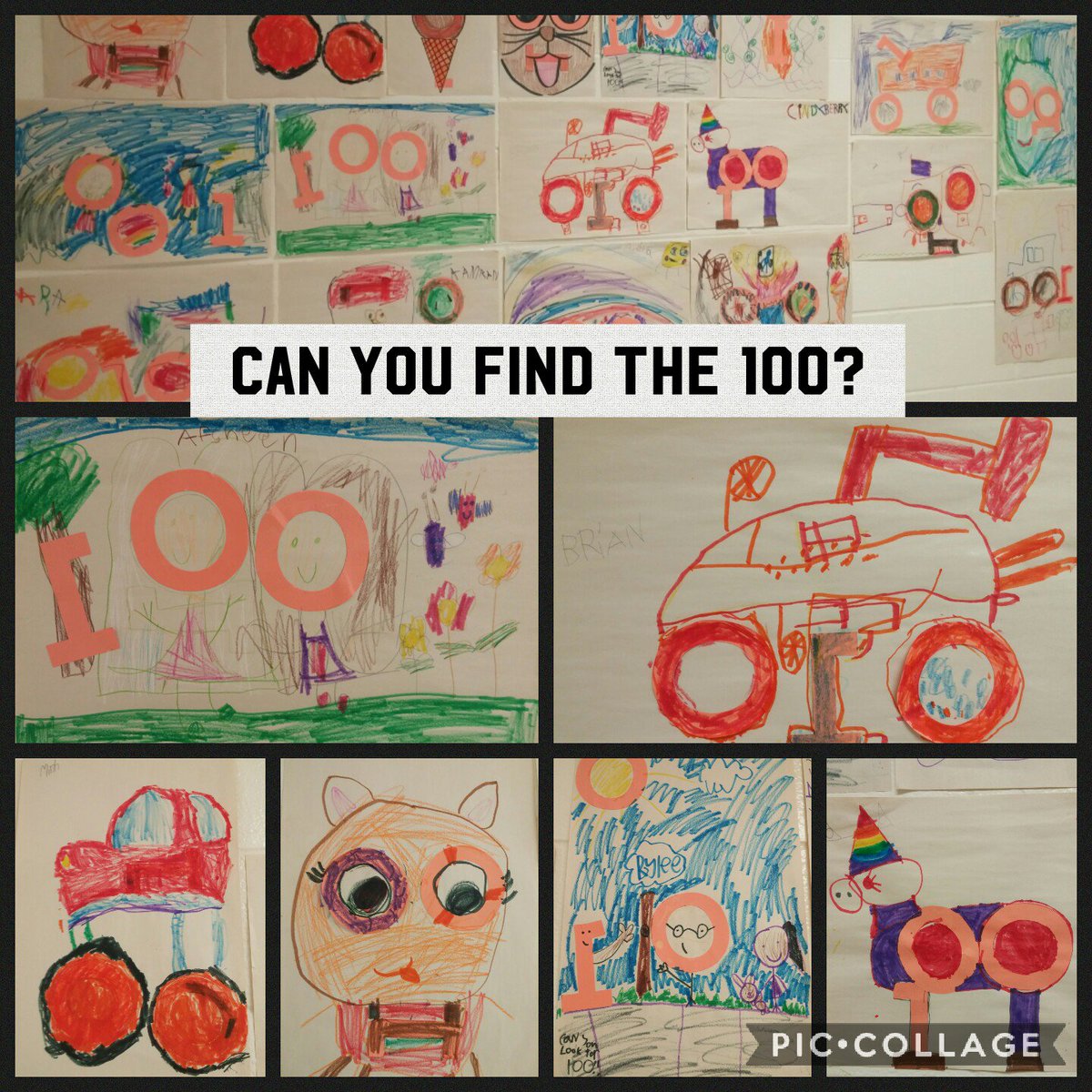 CassH82's tweet photo. Hiding 100 within our pictures @BrianWFlemingPS #Happy100thDay #numeracy #art #peelmath https://t.co/0KwennzrTW