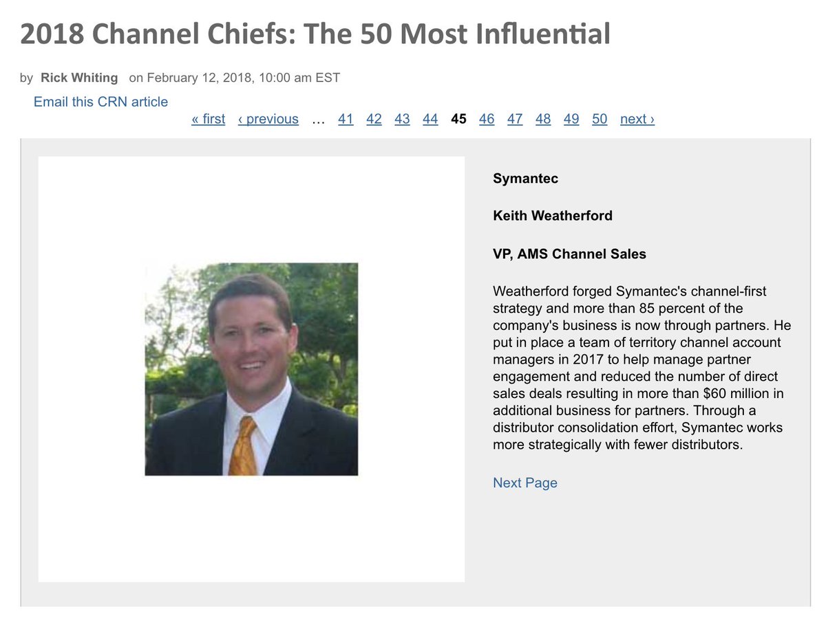 SYMCPartners's tweet photo. Congratulations to our own @KWMPSC Keith Weatherford for making CRN's Most Influential Channel Chiefs! https://t.co/XiREBN1Ngt