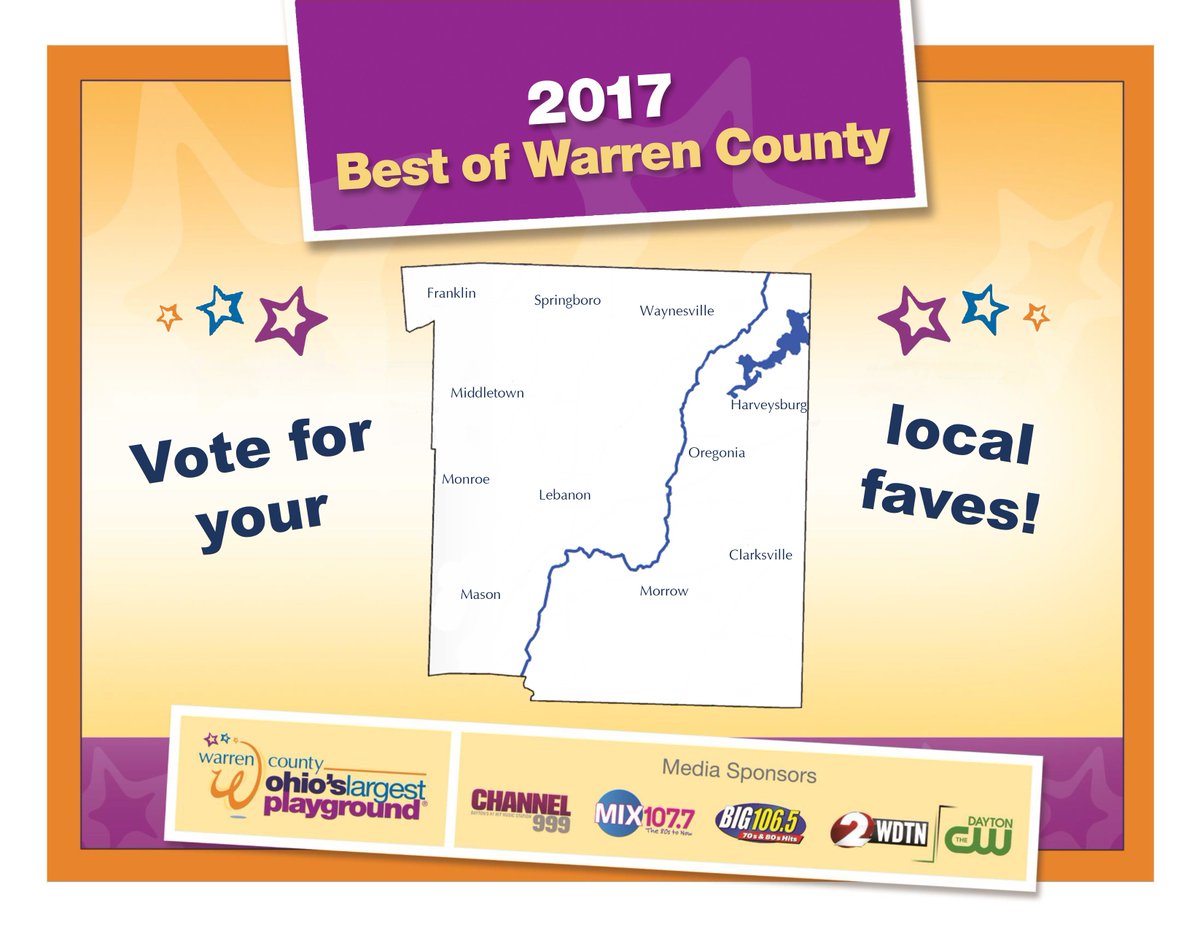 LAST CHANCE to Vote for 2017 Best of Warren County! Support your local <a href="/BoroOhioChamber/">Springboro Chamber</a> members!  <a href="/heatherscafe/">Heather</a>, Historic <a href="/cityofboroOH/">City of Springboro</a> Business District, @JdLegends, K&amp;W Drive-In, <a href="/lcdinnertheatre/">La Comedia</a>, <a href="/MVGOHIO/">Miami Valley Gaming</a> (Cin City Sea &amp; Steak), <a href="/ozonezips/">Ozone Zipline</a>, The Donut Haus Bakery &amp; <a href="/BoroPub/">The Highland Stag</a>!