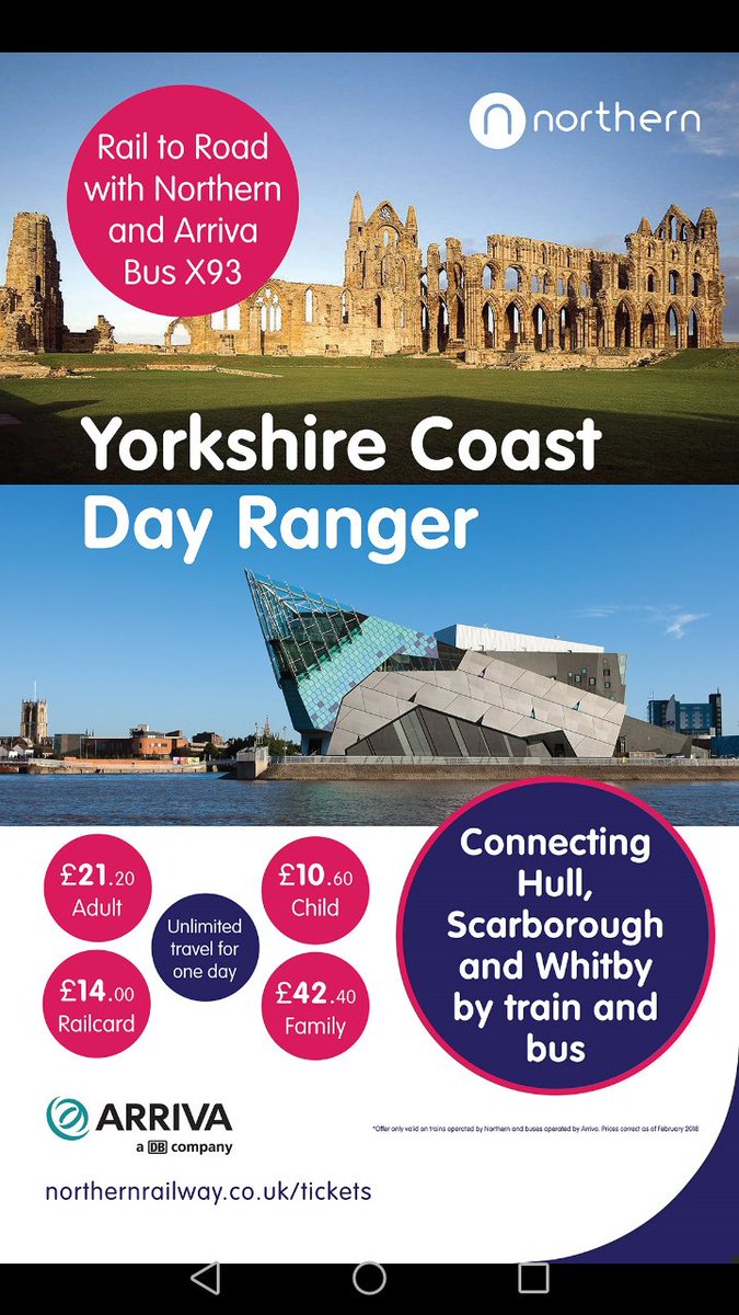 YorksCoastlines's tweet photo. Another good value day out during #halfterm or any other time, train from any station Hull to Scarborough and take the @arrivanortheast X93 to #RobinHoodBay and #Whitby just ask for the #YorkshireCoastDayRanger ticket https://t.co/9BpIHj8LC6
