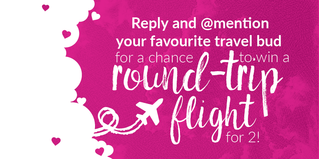 FlySwoop's tweet photo. Valentine's Day Giveaway Alert! Enter to win a free round-trip flight for 2 anywhere Swoop flies. To be entered just Reply or Retweet and @ mention your favourite travel buddy - make sure to include the hashtag #SwoopLove2018. Rules &amp; Regs: https://t.co/mAXYIQQk05 https://t.co/kRVhGCOHJT