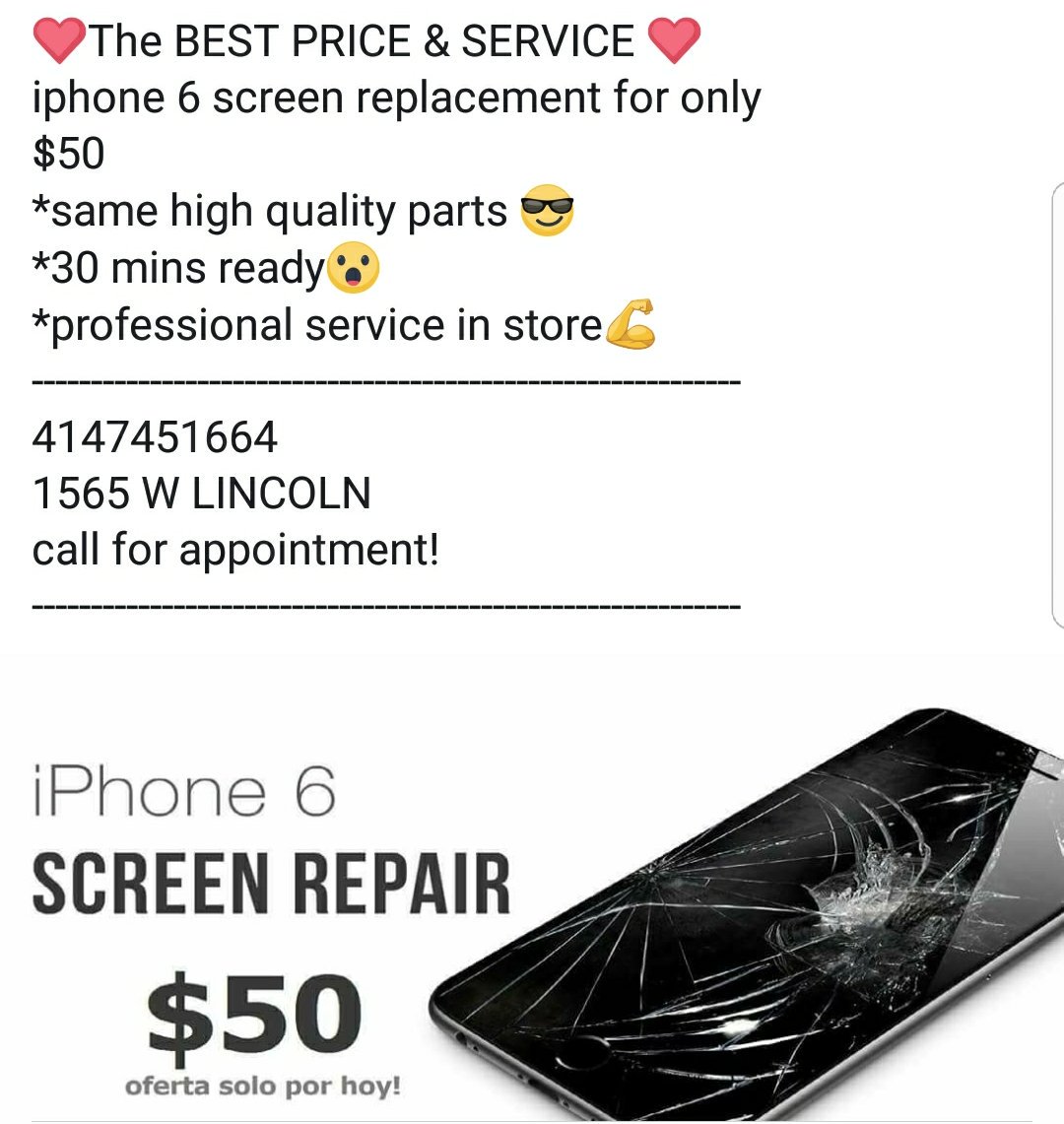 TechSurgery's tweet image. iphone 6 crazy screen replacement service only $50 🙃