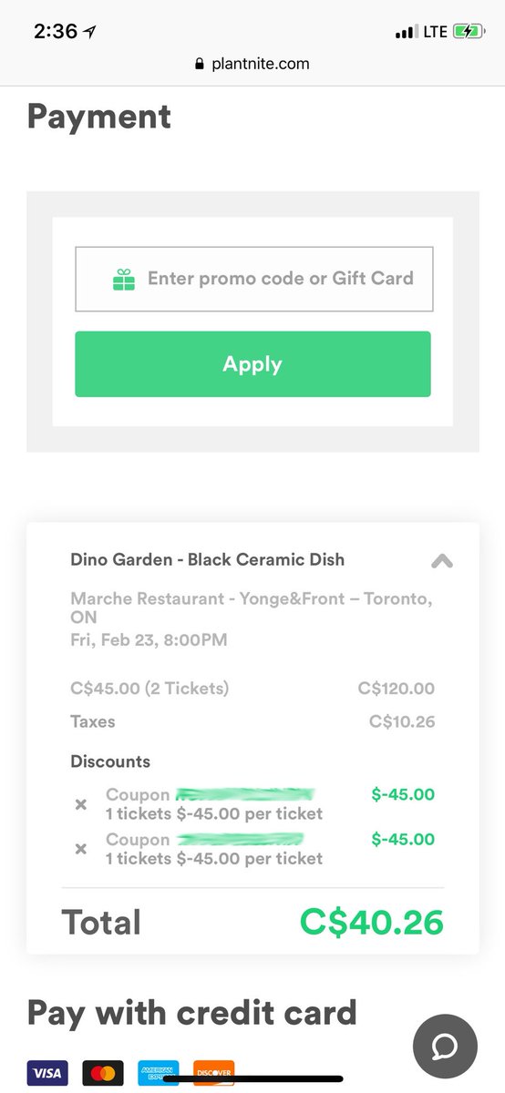 B0han's tweet photo. @plantnite Are you over charging for tax? Bought 2 groupon vouchers but can’t understand how my checkout total is calculated.  Shouldn’t it be ($120 - $90 (Voucher)) * 13% = $33.90 https://t.co/Hl5bvx74Me