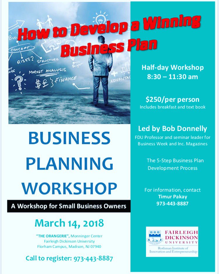 FDUEntrepreneur's tweet photo. You won’t want to miss our exciting Business planning workshop on March 14th! #RothmanInstitute #smallbusiness https://t.co/2fX2elkPne