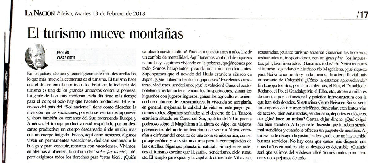 ECOaventurh's tweet photo. "EL TURISMO MUEVE MONTAÑAS" Columna escrita por el Obispo Froilan Casas Ortiz 13 de febrero de 2018 / @PrensaLaNacion Completamente de acuerdo, muy acertada su apreciación respetado Obispo, debemos aprovechar las riquezas naturales que nos ofrece esta bella tierra. Aprovechemos! https://t.co/8qiHrI4svt