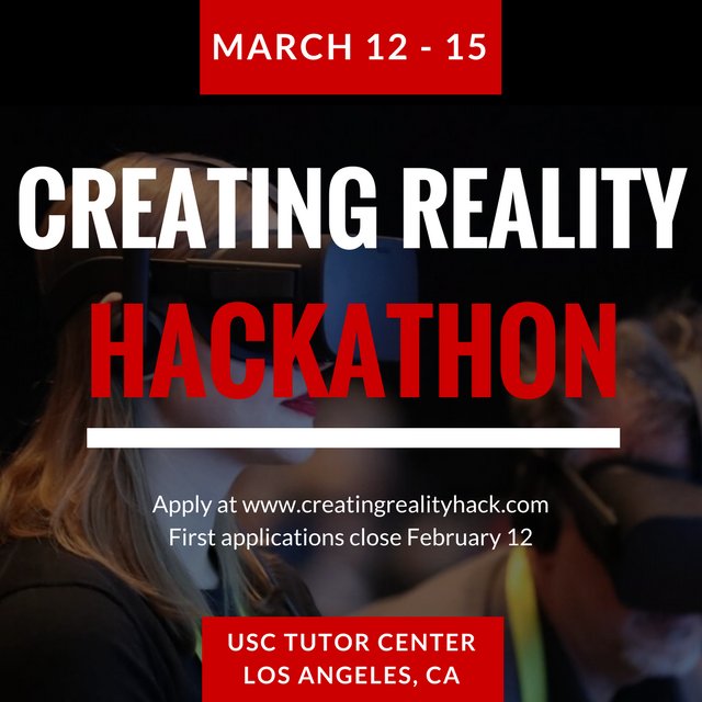 bebethebuilder's tweet image. You do NOT want to miss out on this hackathon! The judges alone will be worth joining, TBA on the last day. Trust us!!!!! ;) USC Creating Reality Hackathon, March 12-15, apply here: ow.ly/tbKu30imBge #hackathon #virtualreality