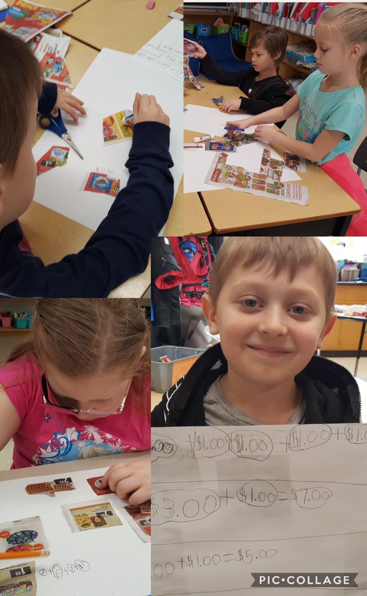 TheresaPallett's tweet photo. Students in 2P @HPEDSB_POW working on a culminating money task using flyers and representing totals using a variety of coins @EarlyYears_HPE #lovemyjob #engagedandexcited https://t.co/D4lQOwq8VX