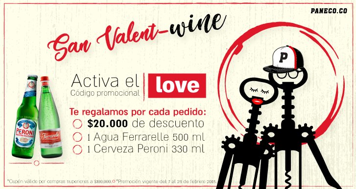 panecocol's tweet image. ¡ÚLTIMOS DÍAS DE DESCUENTO! ❤️😍

Activa el código promocional love y te regalamos: 
✔️ $20.000 de descuento. 
✔️ 1 Agua Ferrarelle 500 ml. 
✔️ 1 Cerveza Peroni.

_
*Cupón válido del 7 al 28 de febrero de 2018.