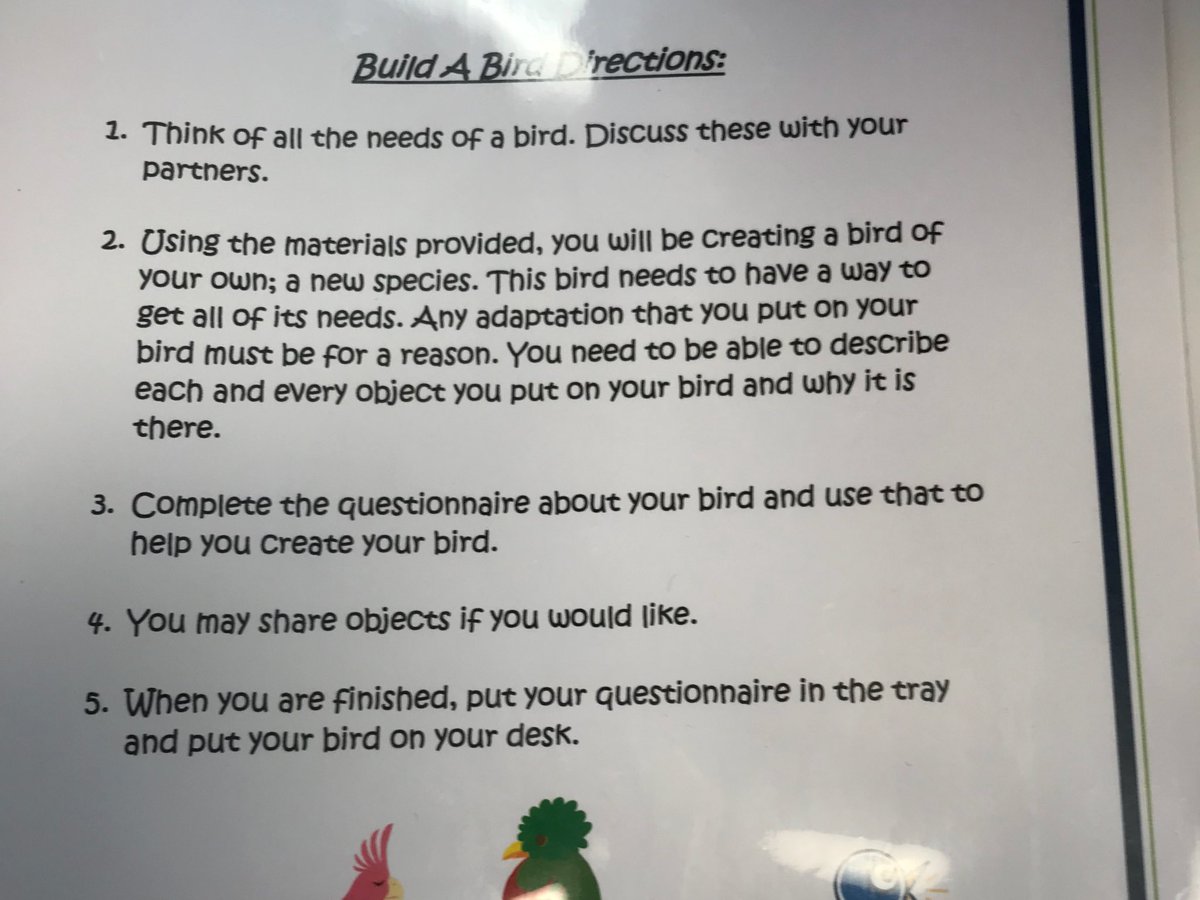 MrsDutton2's tweet photo. We are creating our own species of bird today with a unique adaptation or trait. https://t.co/sBSskIcKjI