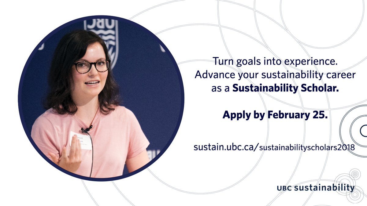 sustainUBC's tweet image. If you're a #UBC graduate student looking for a part-time, paid internship to advance your #sustainability career, the #Sustainability Scholars program may be for you! Apply by February 25, 2018. goo.gl/oATRFa