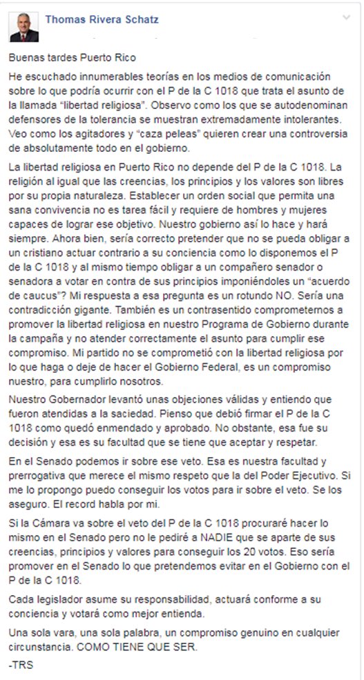 waparadio's tweet photo. Presidente @SenadoPR @trschatz51 sobre el #PC1018: "Podemos ir sobre ese veto...si me lo propongo, puedo consgeuir los votos para ir sobre el veto. Se los aseguro. El récord habla por mí" https://t.co/mE6MjFtdPA