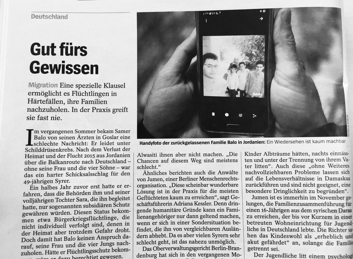 JUMEN_ORG's tweet photo. Gut fürs Gewissen - "Härtefallregel greift in der Praxis nicht" #JUMEN- Geschäftsführerin #AdrianaKessler und @ProAsyl im @DerSPIEGEL zur restriktiven Praxis des AuswAmtes zu Härtefällen und unserem Erfolg vor dem VG Berlin zum #Familiennachzug https://t.co/zCF6BLol6T