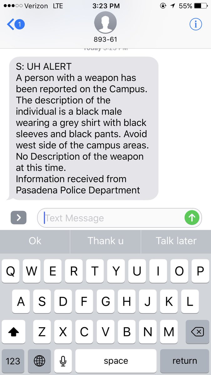 Just received this, if you're on campus stay safe and be cautious!