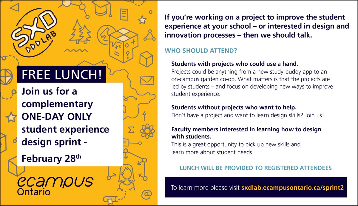 Are you interested in design thinking? Are you (or someone you know) working on a project to improve the student experience? Join <a href="/eCampusOntario/">eCampusOntario</a>'s Student Experience Design (SXD) Lab for a design sprint aimed at improving student-led initiatives 👉 sxdlab.ecampusontario.ca/sprint2