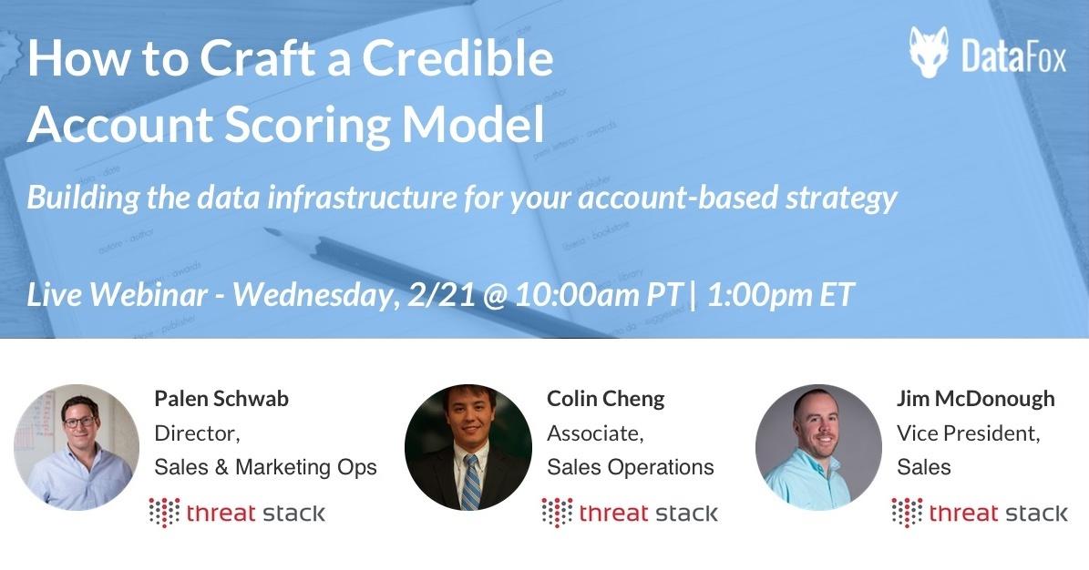 datafoxco's tweet photo. How to craft a credible Account Scoring model? Join the #SalesOps Team @threatstack for a #webinar dedicated to account scoring! Register here: https://t.co/J5JMs5Y0xf #AccountScoring #B2B #ABM #Data #Marketing #Free https://t.co/LeyhLWzm1l