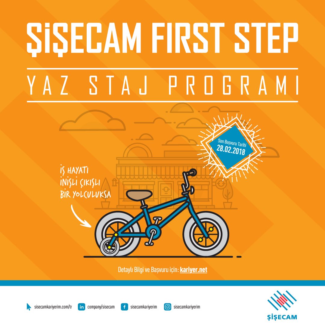 İş hayatı inişli çıkışlı bir yolculuksa, sürekli gelişim ve öğrenme fırsatlarıyla dolu Şişecam First Step yaz staj programı başvuruları devam ediyor! Şimdi başvur, kariyerine sağlam bir temelle başla! 
Başvuru için; bit.ly/2lOXA8w.