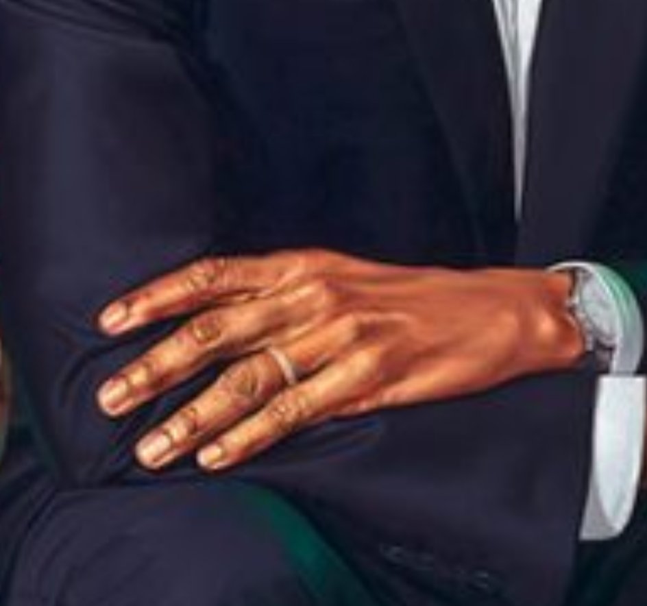 cinrui's tweet photo. @RealJamesWoods Only the Devil would have 6 fingers! #RacistObama's portrait suits him well, just like his Presidency! The whole world is Laughing at him and his Transgender wifey! https://t.co/uXcOoQV4dt