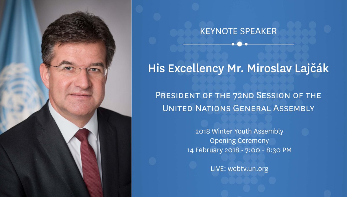 We are thrilled to announce the participation of <a href="/UN_PGA/">Annalena Baerbock</a> H.E. Mr. Miroslav Lajčák as a keynote speaker at the opening ceremony of the 2018 Winter #YouthAssembly! Watch live on Feb 14th, 7-8:30 pm EST: webtv.un.org