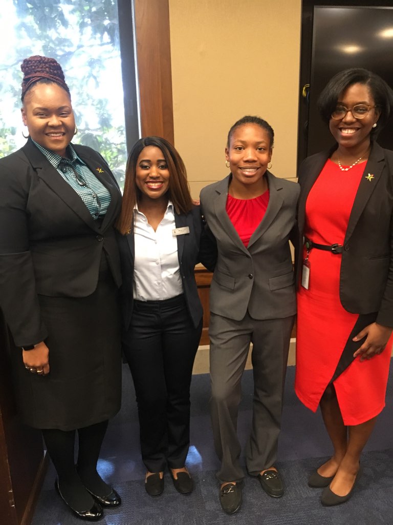 NSBE's tweet photo. Racheida Lewis, National Vice Chair 2017-18 NSBE; Nikki Nola Gordon, NSBE and George Mason University; Serheni'te Johnson, NSBE, Jr.; and
Sukari Brown attend “Introduce a Girl to Engineering Day” today!  #NSBE #NSBEEngineers #GirlDay2018 https://t.co/VaWa89lW7R