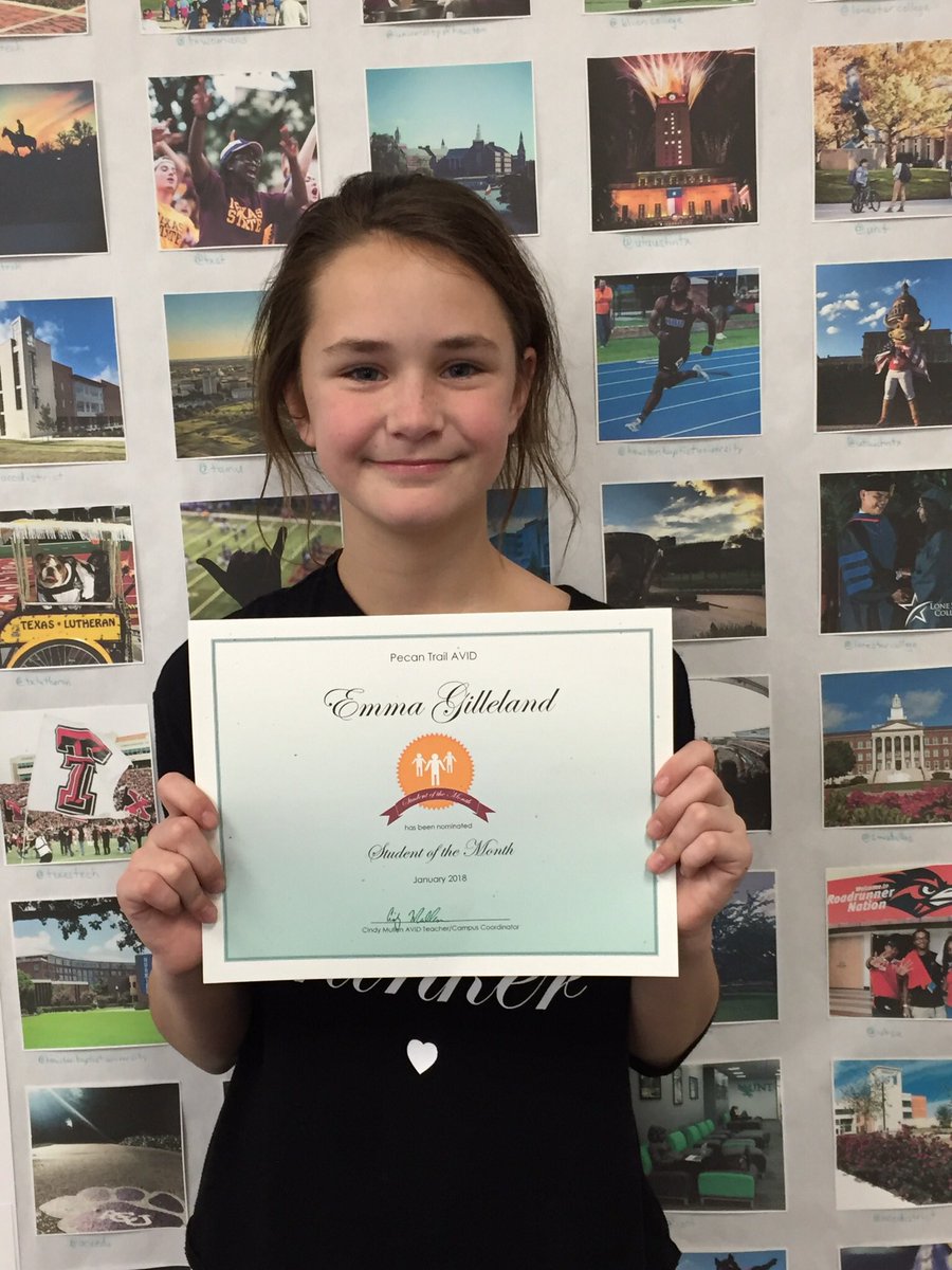 AvidPecan's tweet photo. AVID student of the month of January. #ptavid17 #ThisIsPT https://t.co/TWdatz6jRe