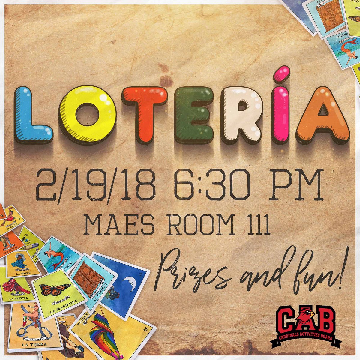 LamarUCAB's tweet photo. See if you win big at Loteria next Monday night!! #LUCAB #LUEvents https://t.co/nRIwaXbWLy